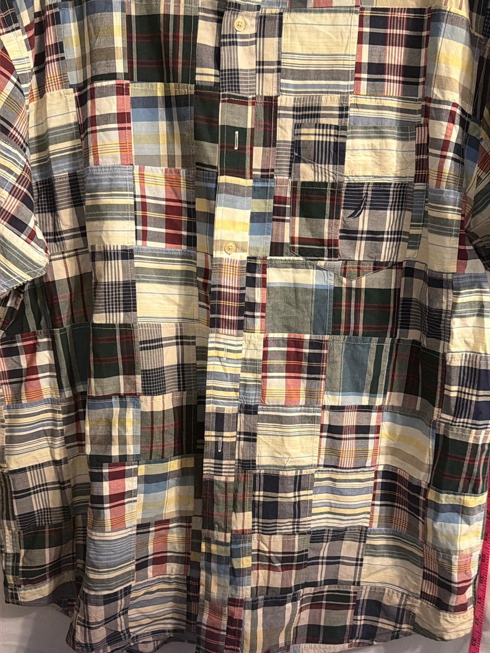 Nautica Men Multicolor Patchwork Madras Plaid ButtonUp Shirt SZ XXL Short Sleeve
